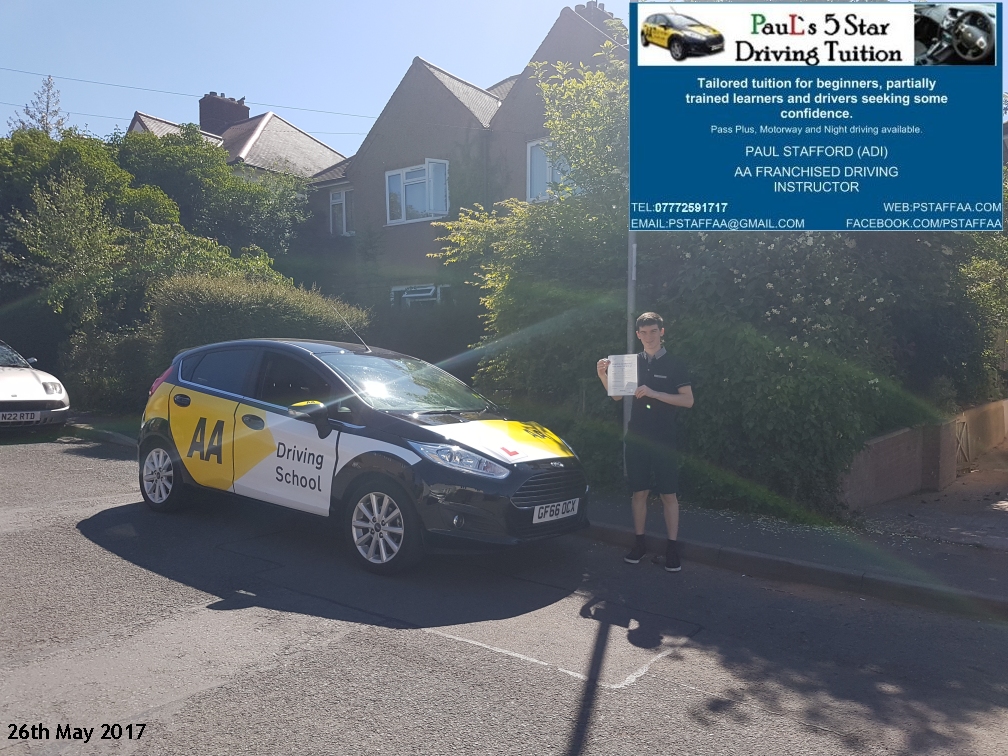 test pass pupil Jack Halford with Pauls 5 star driving tuition in hereford